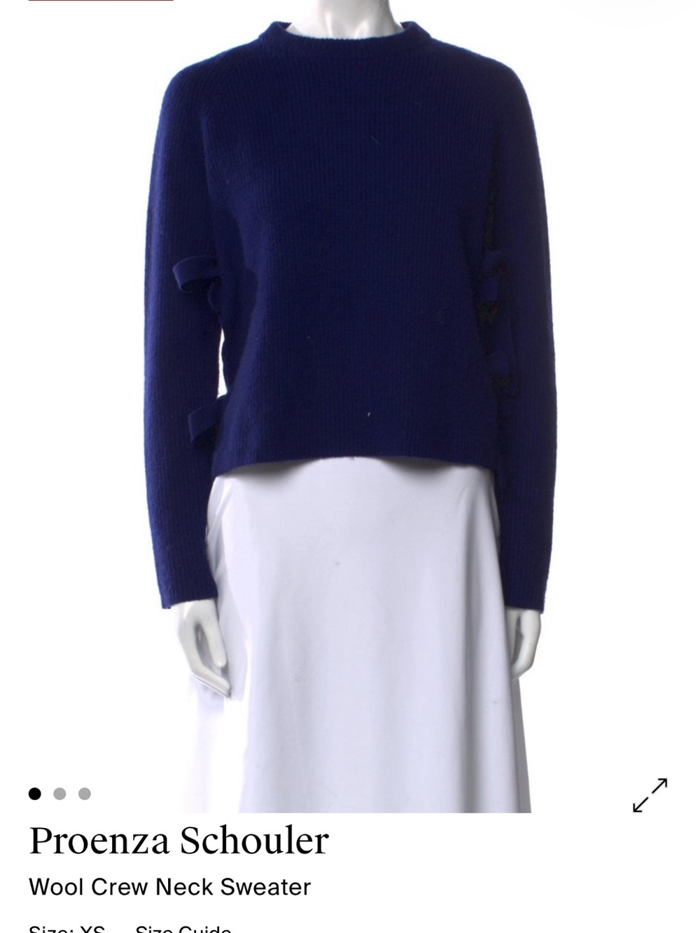 Wool Cashmere XS Proenza Schouler Navy Crewneck Side-Tie Knit Sweater